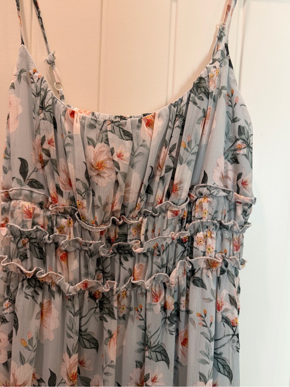 Floral Ruffle Dress - Light blue with Pink Floral Print